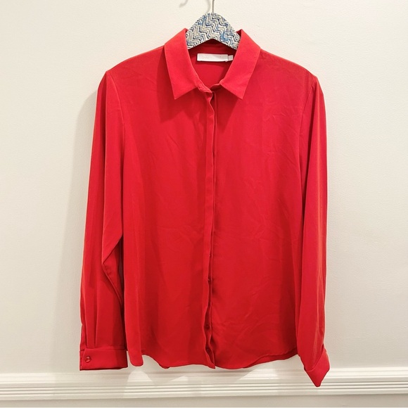 Anne Fontaine Button Down Shirt 42 10 red long sleeve top - Picture 1 of 10